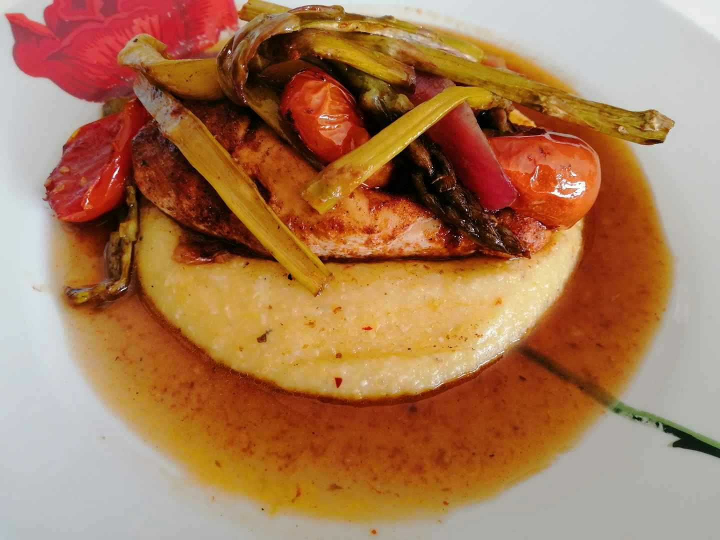 One-Pan Balsamic Chicken & Asparagus with Polenta
